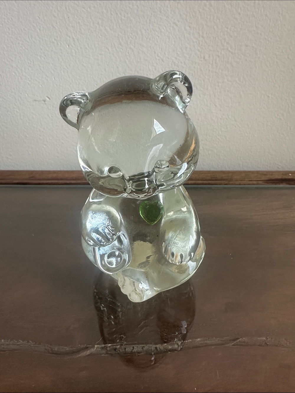 entro Clear Glass Bear Figurine with Green Accent